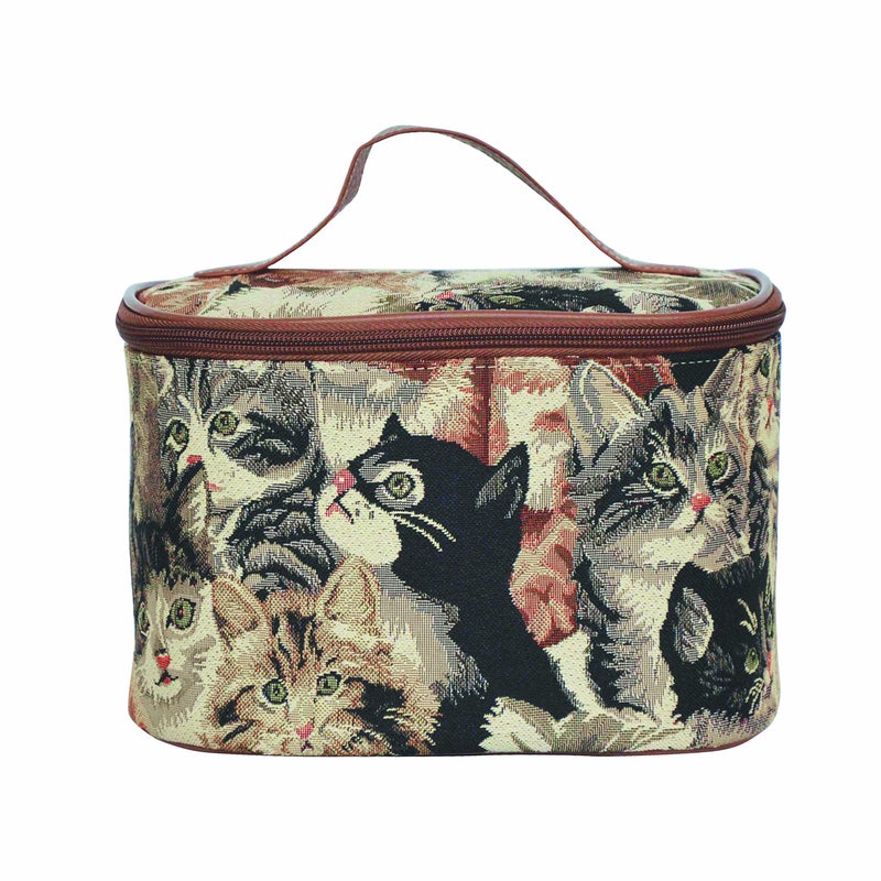 Signare Tapestry Toiletry Bag Makeup Organizer bag for Women with Cat Print Design (TOIL-CAT) - Image 1